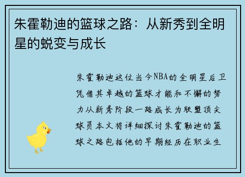 朱霍勒迪的篮球之路：从新秀到全明星的蜕变与成长
